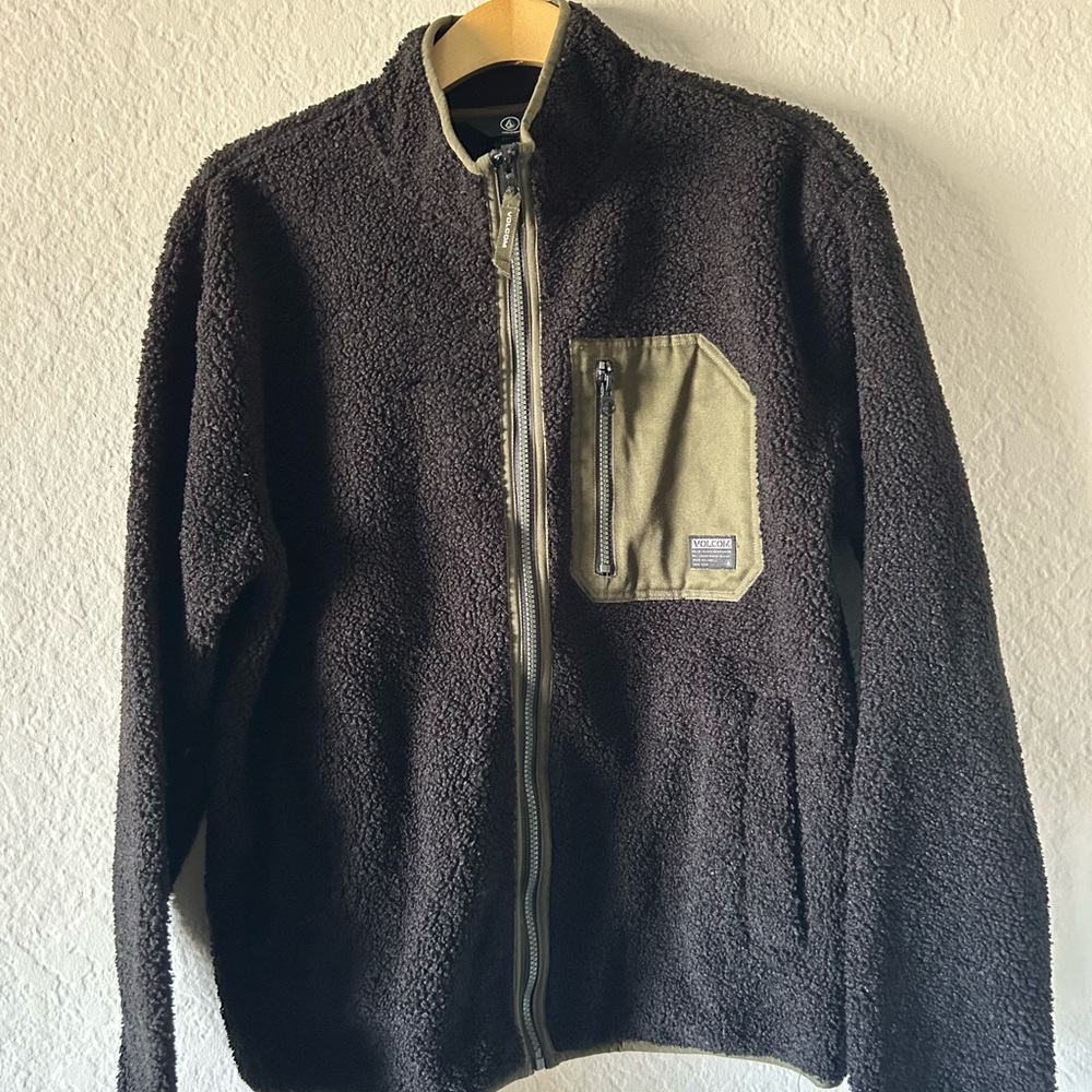 Volcom Black and Olive Zip Up Sweater